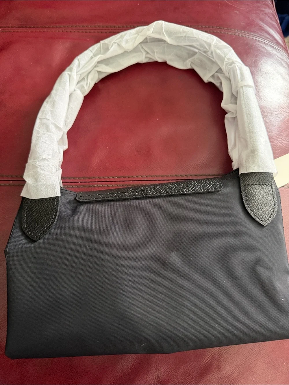 Longchamp Medium Black Nylon Le Pliage Tote with Green Trim